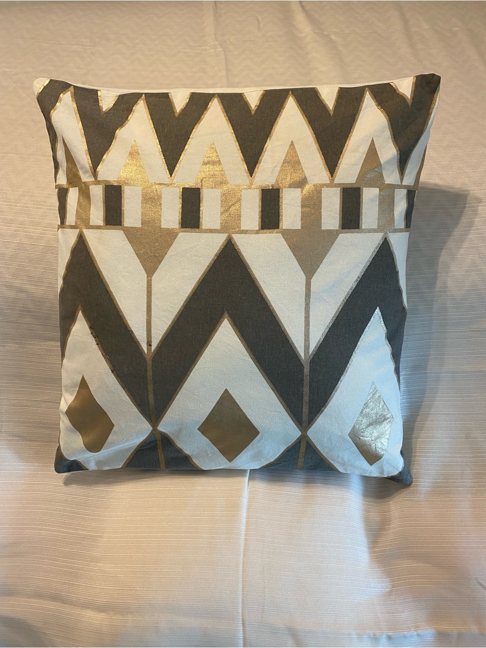 Geometric Metallic Accent Pillow - Gold and White
